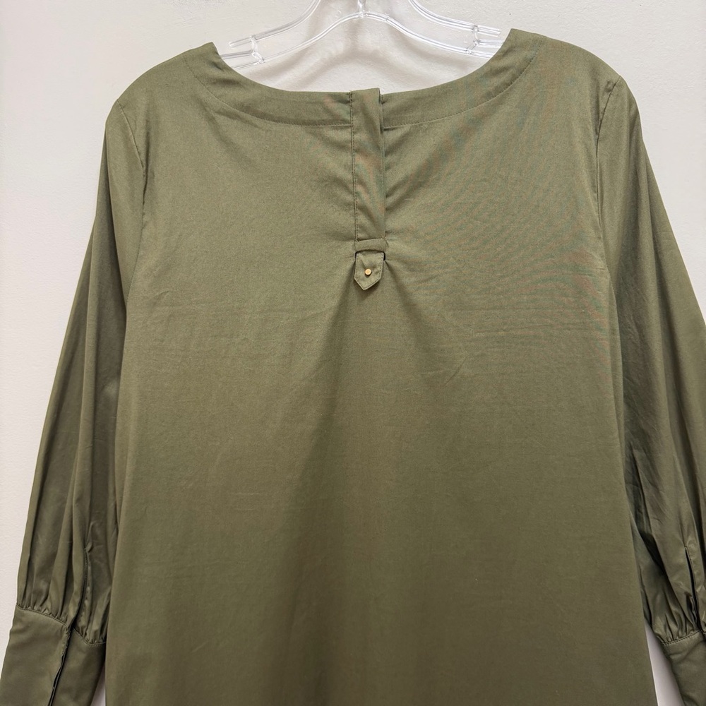 Cuyana Poplin Cotton Stretch Shift Dress Long Sleeve Pockets Olive Green Size L - Picture 7 of 13